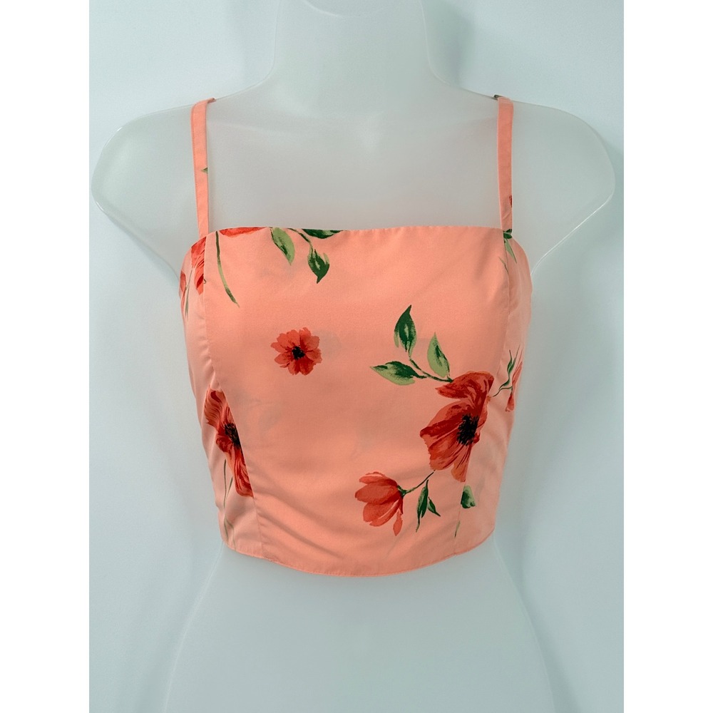 Vtg y2k Old Navy Floral Crop Top sz M Tall Smocked fairy coquette cottagecore